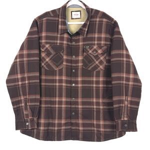 Wrangler Flannel Shirt Jacket Mens XXL Red Brown Plaid Fleece Lined Relaxed Fit